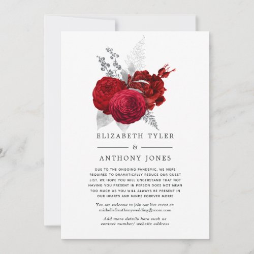 Red and Silver Floral Wedding Reduced Guest List Announcement