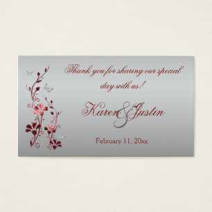 Red and Silver Floral with Butterflies Favor Tag