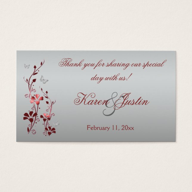 Red and Silver Floral with Butterflies Favor Tag (Front)