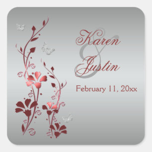 Red and Silver Floral with Butterflies Sticker