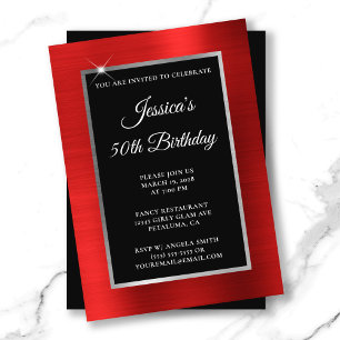 Red and Silver Foil Black 50th Birthday Invitation