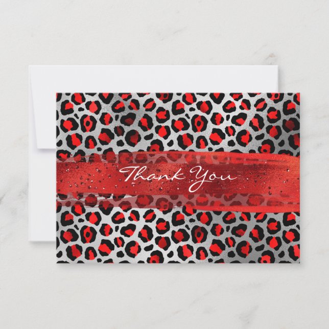 Red and Silver Foil Leopard Brush Stroke Thank You Card (Front)