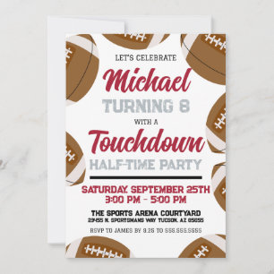 Red and Silver Football Halftime Birthday Party Invitation