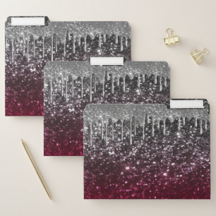 Red and Silver Glitter Drip File Folder