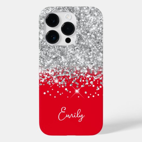 Red and Silver Glitter Glam Case_Mate iPhone 14 Pro Case