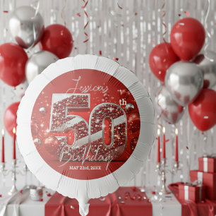Red and Silver Glitter Sparkling 50th Birthday Balloon