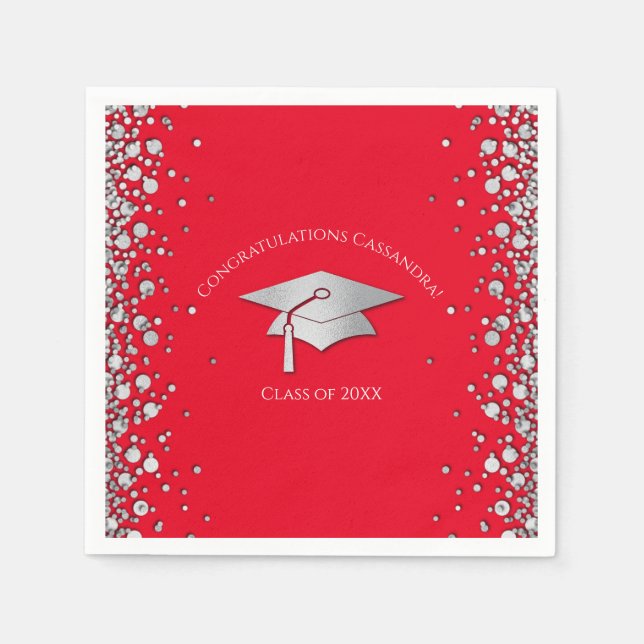 Red and Silver Graduation Napkins (Front)