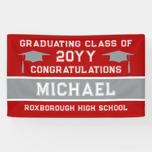 Red and Silver Gray School Colors Graduation Banner