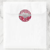 Red and Silver Heart 1.5" Round Wedding Sticker (Bag)