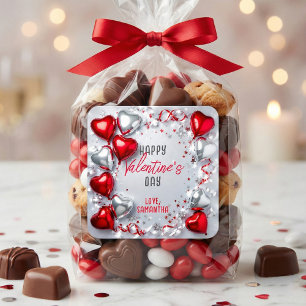 Red and Silver Heart Balloons Valentine's Day Square Sticker