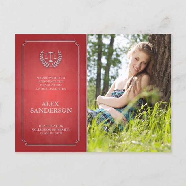 Red and Silver Law School Graduation Announcement (Front)