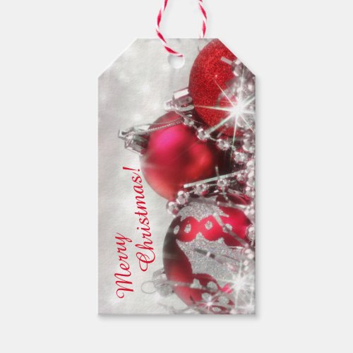 Red And Silver Merry Christmas Gift Tag