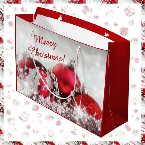 Red And Silver Merry Christmas Large Gift Bag