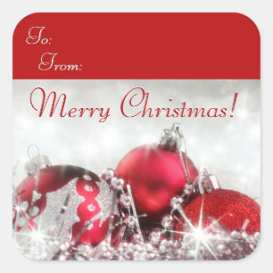 Red And Silver Merry Christmas Square Sticker