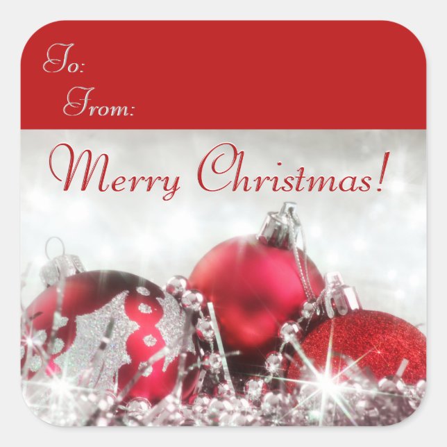 Red And Silver Merry Christmas  Square Sticker (Front)