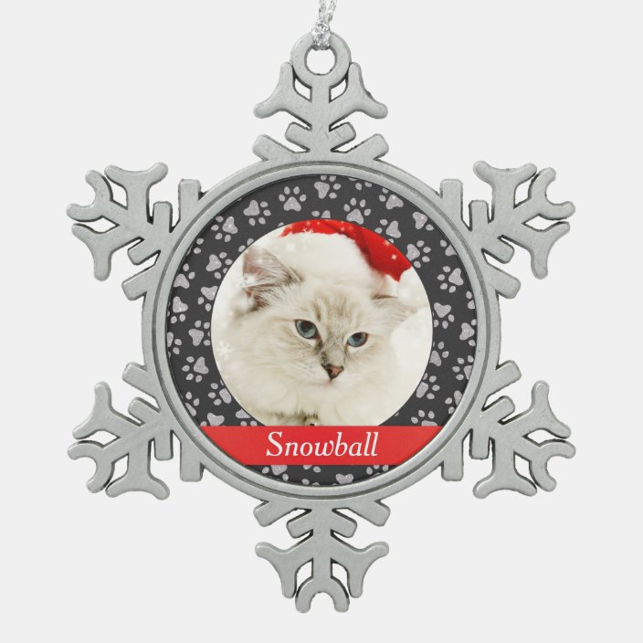 Red And Silver Monogram Paw Prints Pet Cat Photo Snowflake