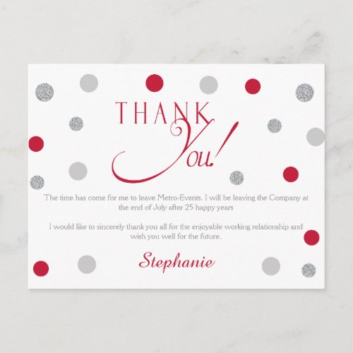 Red and Silver Retirement Thank You Cards