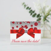 Red and Silver Save The Date Postcards (Standing Front)