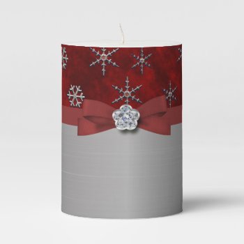 Red And Silver Snowflakes Sparkle Diamond Pillar Candle by StarStruckDezigns at Zazzle