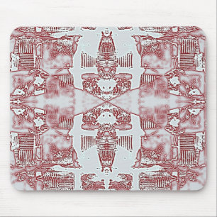 Red And Silver Squares Pattern Mouse Pad