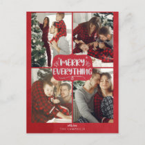 Red and Silver Stars Merry Everything Multi Photo Holiday Postcard