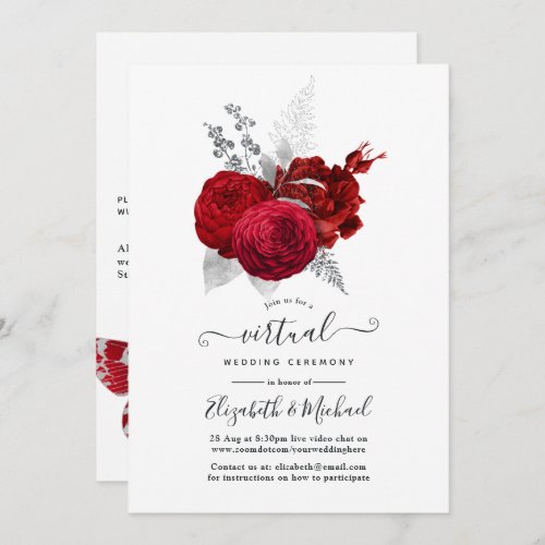 Red and Silver Vintage Rose Online Virtual Wedding Invitation