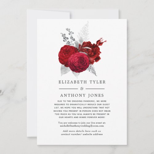 Red and Silver Vintage Rose Reduced Guest List Announcement