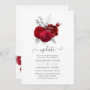 Red and Silver Vintage Rose Wedding Update Invitation