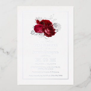 Red and Silver Vintage Roses Baby Shower Foil Invitation