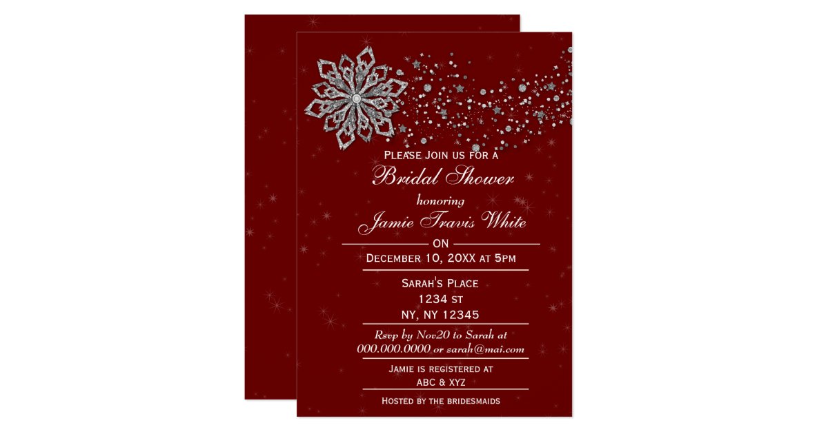 Red And Silver Winter Bridal Shower Invite