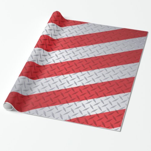 Red and Steel Christmas Stripe Diamond Plate Wrapping Paper