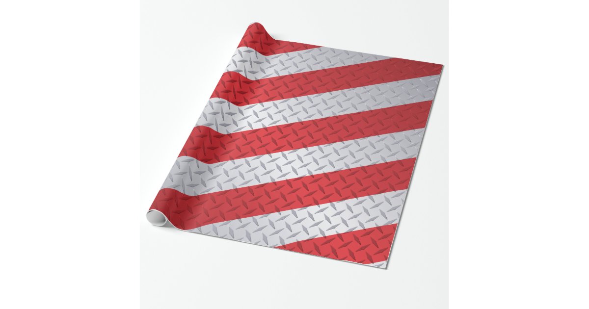 Red and Steel Christmas Stripe Diamond Plate Wrapping Paper Zazzle