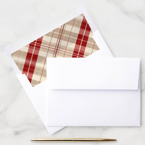 Red and Tan Beige Plaid Pattern Tartan Diagonal Envelope Liner