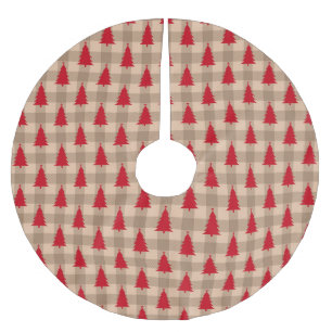 Red and Tan Farmhouse Rustic Brushed Polyester Tree Skirt