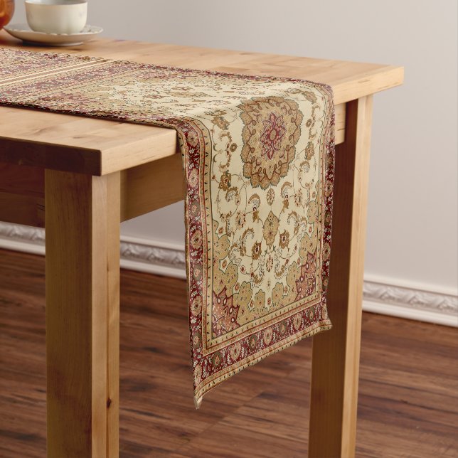 Red and Tan Persian Carpet Short Table Runner (In Situ)