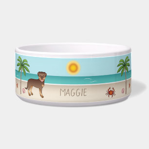 Red And Tan Rottweiler At A Tropical Summer Beach Bowl
