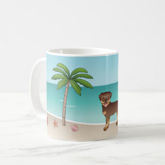 Red And Tan Rottweiler At A Tropical Summer Beach Coffee Mug