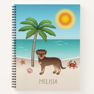 Red And Tan Rottweiler At A Tropical Summer Beach Notebook