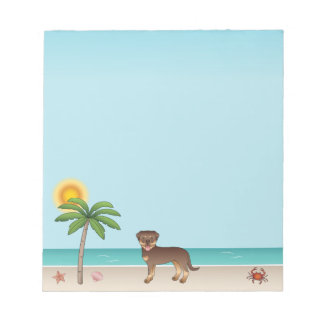 Red And Tan Rottweiler At A Tropical Summer Beach Notepad