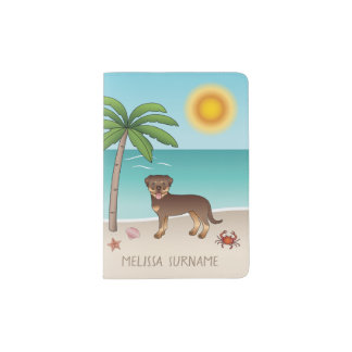 Red And Tan Rottweiler At A Tropical Summer Beach Passport Holder