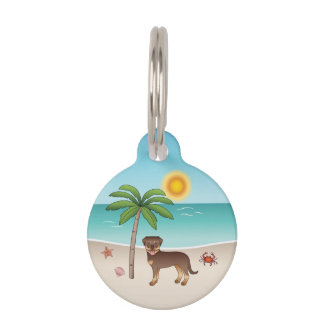 Red And Tan Rottweiler At A Tropical Summer Beach Pet ID Tag