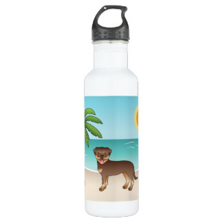 Red And Tan Rottweiler At A Tropical Summer Beach Stainless Steel Water Bottle