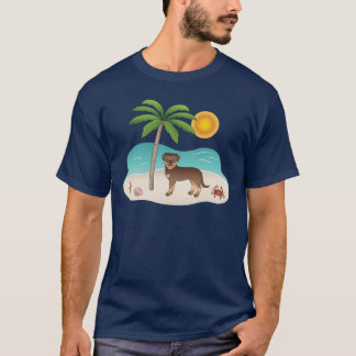 Red And Tan Rottweiler At A Tropical Summer Beach T-Shirt