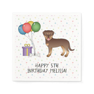 Red And Tan Rottweiler Cartoon Dog - Birthday Napkins