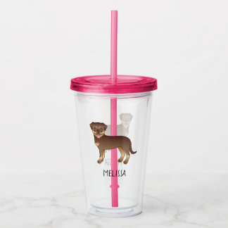 Red And Tan Rottweiler Cute Cartoon Dog And Name Acrylic Tumbler