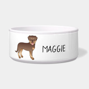 Red And Tan Rottweiler Cute Cartoon Dog And Name Bowl