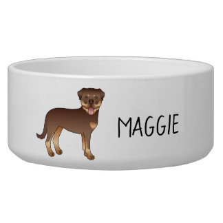 Red And Tan Rottweiler Cute Cartoon Dog And Name Bowl