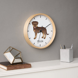 Red And Tan Rottweiler Cute Cartoon Dog And Name Clock