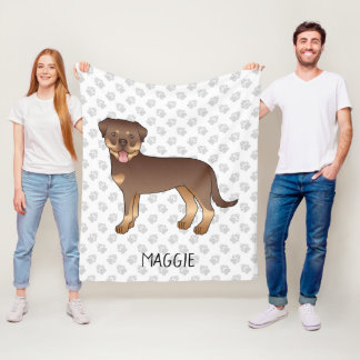 Red And Tan Rottweiler Cute Cartoon Dog And Name Fleece Blanket