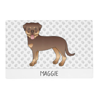 Red And Tan Rottweiler Cute Cartoon Dog And Name Placemat